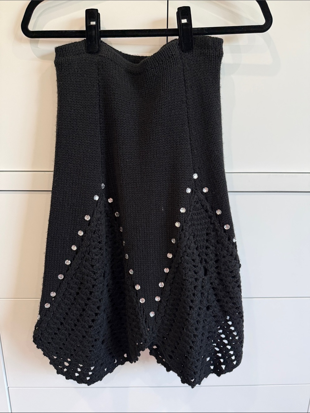 Betsey Johnson Black Knit A-Line Skirt with Crochet Hem